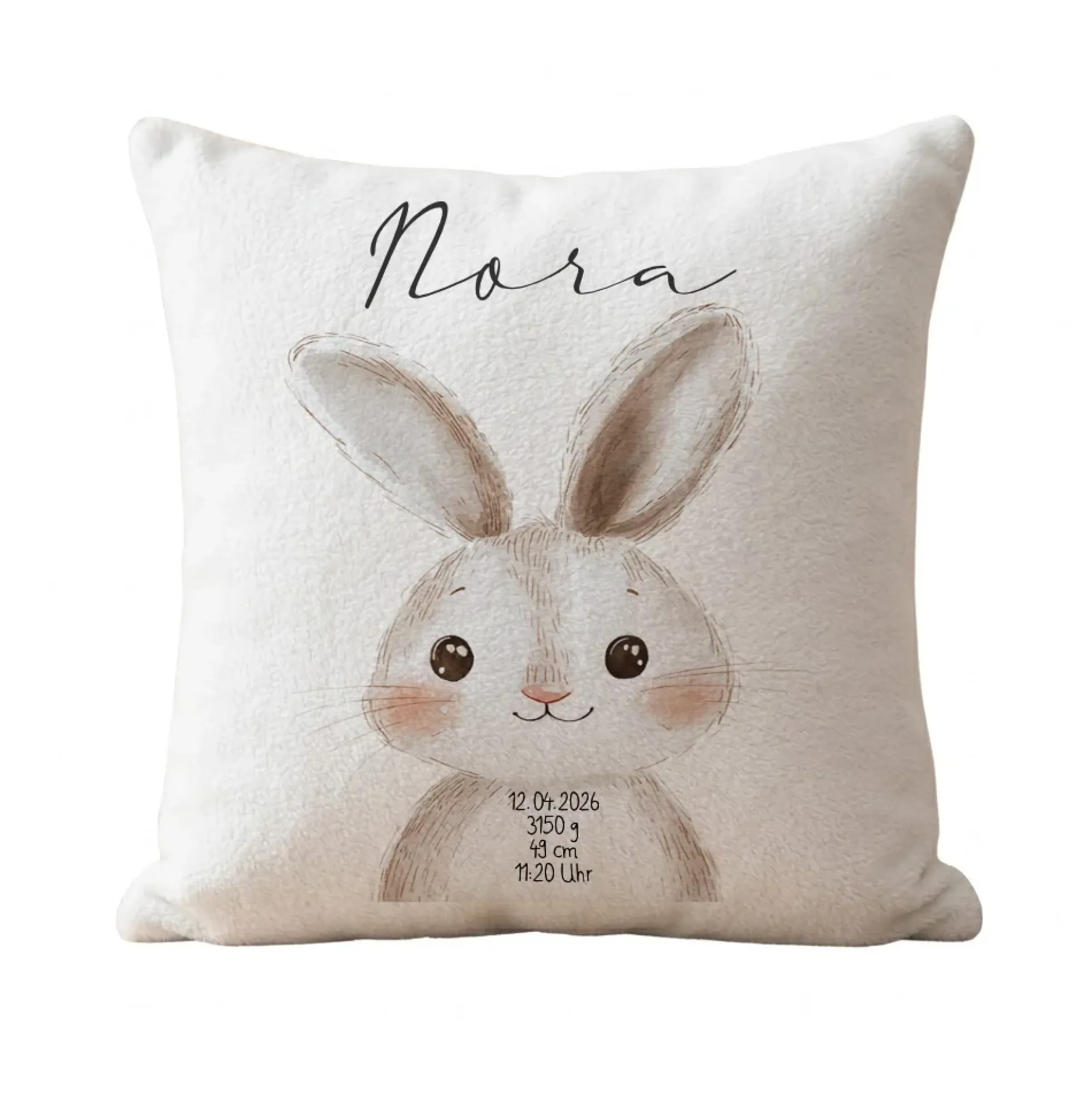 Personalisiertes flauschiges Babykissen mit Geburtsdaten – Waldtiere 40x40cm inkl. Füllung