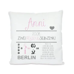 Personalisiertes Geburtskissen mit den Geburtsdaten des Babys | Besonderes Geschenk zur Geburt u. zur Taufe | Schönes Babygeschenk und tolle Erinnerung | 2 Farbvarianten zur Auswahl
