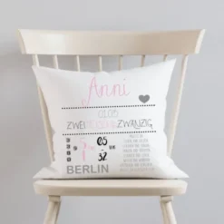 Personalisiertes Geburtskissen mit den Geburtsdaten des Babys | Besonderes Geschenk zur Geburt u. zur Taufe | Schönes Babygeschenk und tolle Erinnerung | 2 Farbvarianten zur Auswahl
