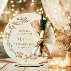 Personalisiertes Geldgeschenk aus Holz zur Konfirmation mit Name Kommunion Geschenk Jugendweihe Geld Geschenk Firmung für Mädchen u. Jungen
