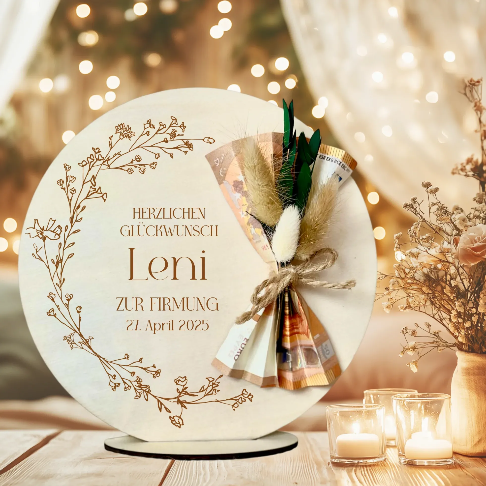 Personalisiertes Geldgeschenk aus Holz zur Konfirmation mit Name Kommunion Geschenk Jugendweihe Geld Geschenk Firmung für Mädchen u. Jungen