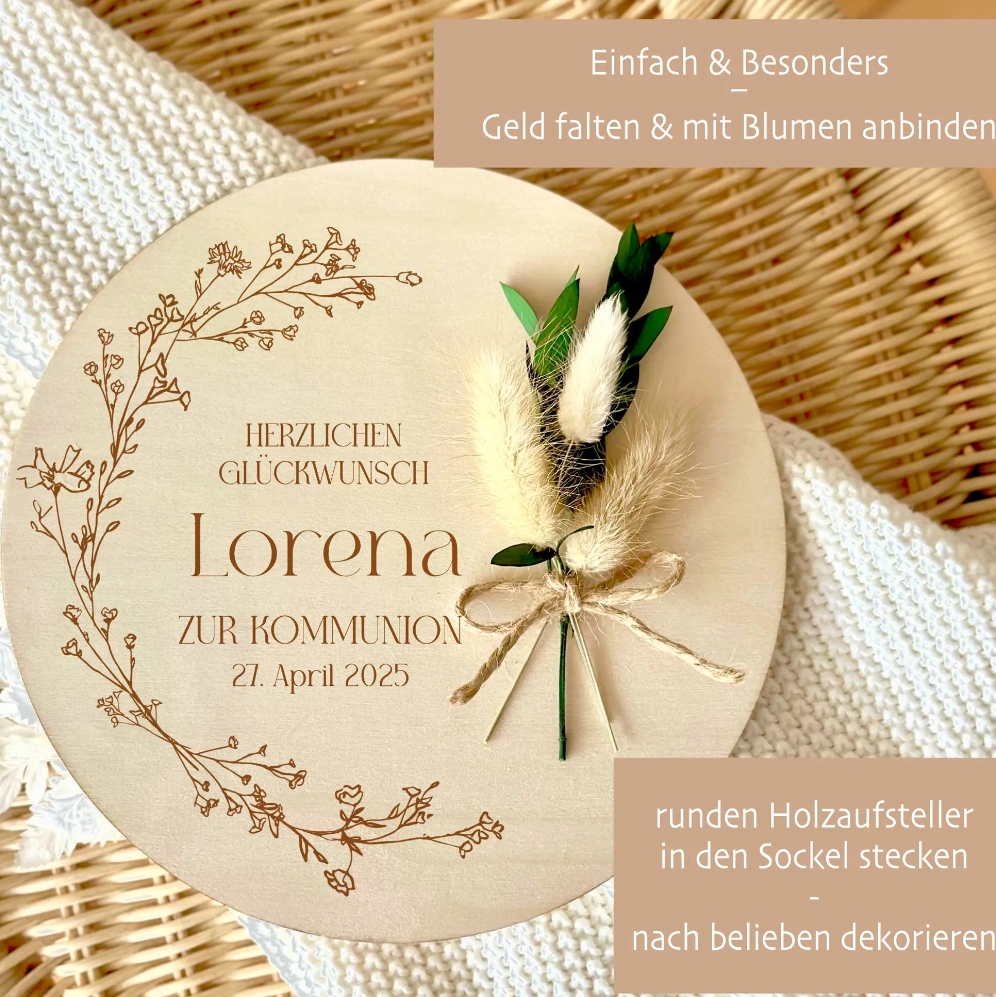 Personalisiertes Geldgeschenk aus Holz zur Konfirmation mit Name Kommunion Geschenk Jugendweihe Geld Geschenk Firmung für Mädchen u. Jungen