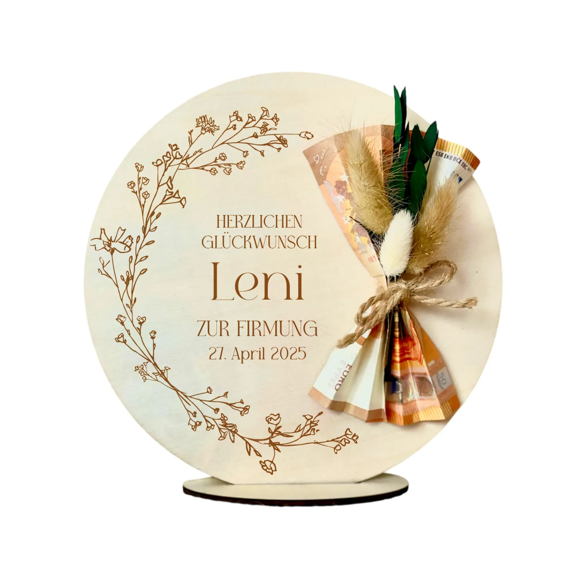 Personalisiertes Geldgeschenk aus Holz zur Konfirmation mit Name Kommunion Geschenk Jugendweihe Geld Geschenk Firmung für Mädchen u. Jungen
