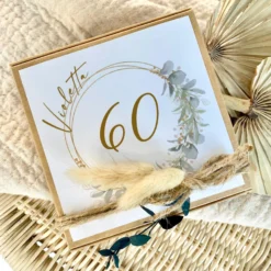 Personalisiertes Geldgeschenk zum runden Geburtstag, Glückwünsche 18. 20. 30. 40. 50. 60. 70. 80. Geburtstag, Geburtstagsgeschenk, Glückwunschkarte Geschenk Jutesack Trockenblumen
