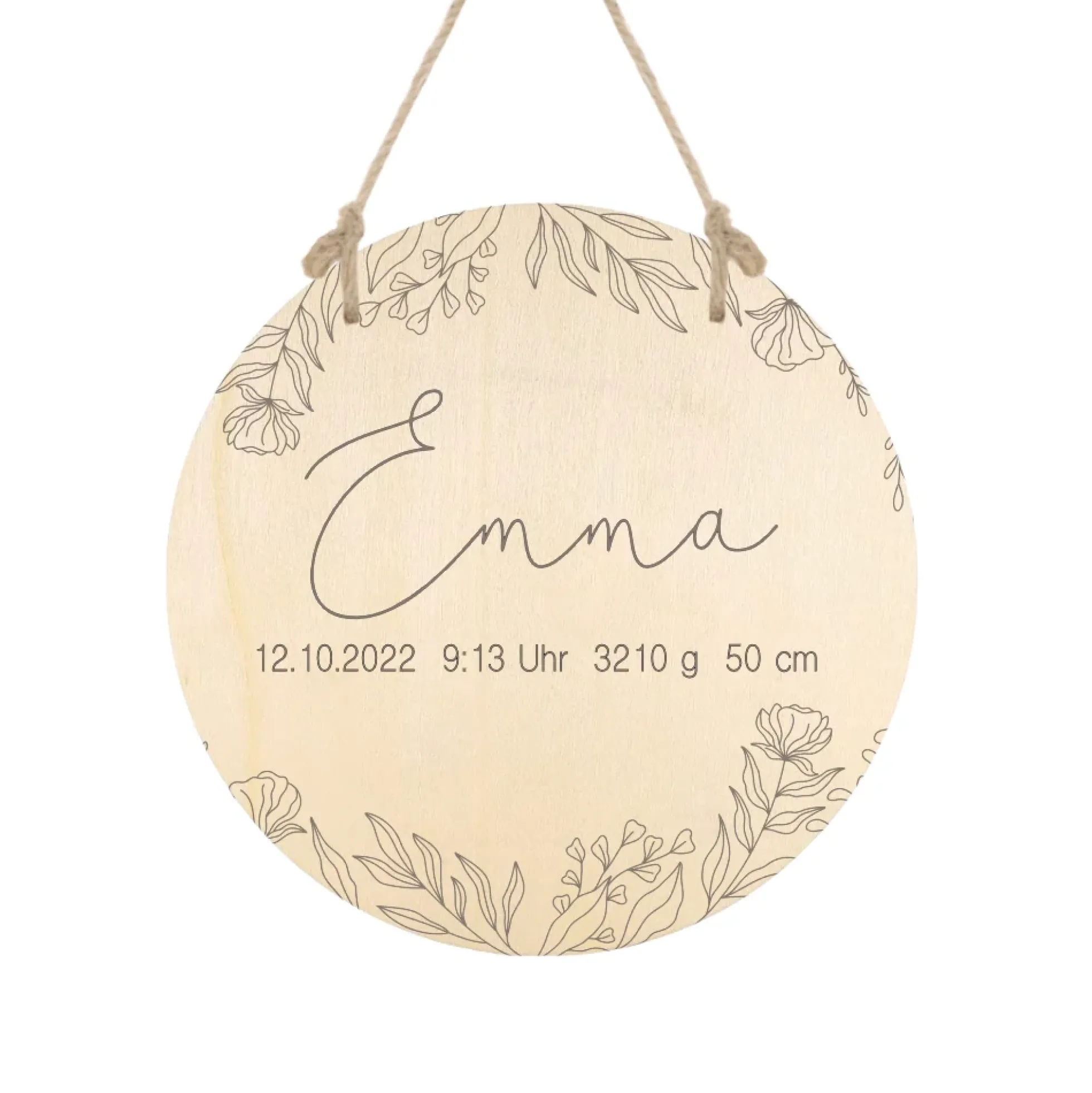 Personalisiertes Geschenk für Babys zur Geburt u. Taufe | Babygeschenk mit dem Namen u. den Geburtsdaten | Florales Holzschild für das Babyzimmer
