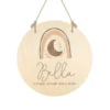Personalisiertes Geschenk "Regenbogen" für Babys zur Geburt u. Taufe | Babygeschenk mit dem Namen u. den Geburtsdaten | Boho Holzschild für das Babyzimmer