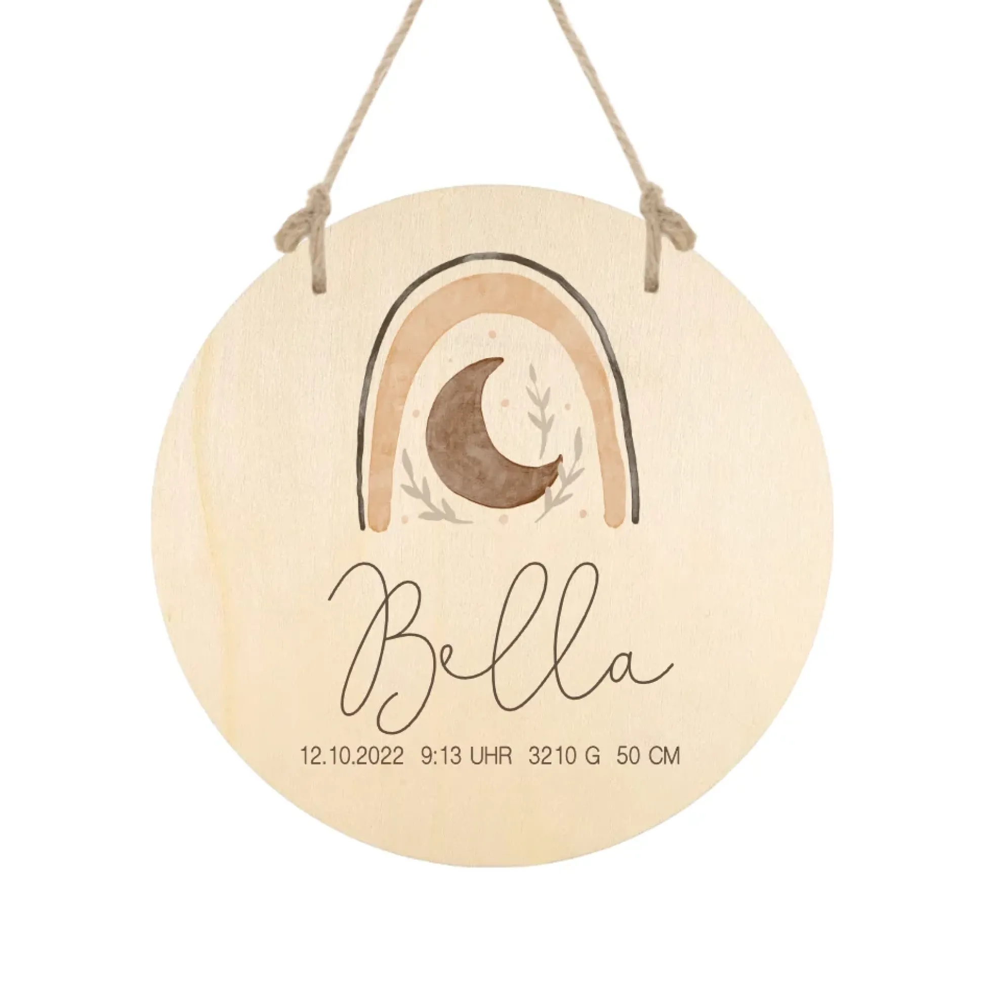 Personalisiertes Geschenk "Regenbogen" für Babys zur Geburt u. Taufe | Babygeschenk mit dem Namen u. den Geburtsdaten | Boho Holzschild für das Babyzimmer