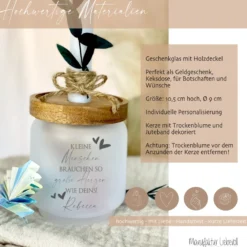 Personalisiertes Glas Geschenk mit Namen für Erzieherin als Abschiedsgeschenk und Dankeschön von Kita Kindern