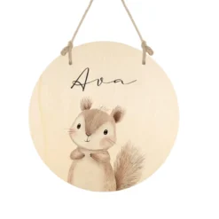Personalisiertes Holzschild für Kinderzimmer – Türschild aus Holz mit Name & Tiermotiv – Geschenk zur Geburt & Taufe