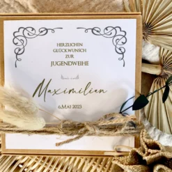 Personalisiertes Jugendweihe Geschenk Geschenkschachtel für Jungen Jugendweihegeschenk individuelles Geldgeschenk inkl. Jutebeutel Geschenkidee Teenager I Manufaktur Liebevoll