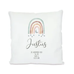Personalisiertes Kissen für Babys und Kinder | Babykissen “Regenbogen" mit den Geburtsdaten für Jungen u. Mädchen | persönliches Geschenk zur Taufe und Geburt | 5 Motivvarianten zur Auswahl