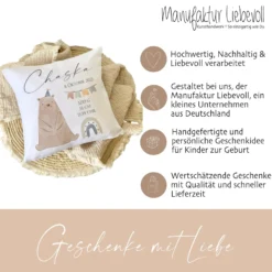 Personalisiertes Kissen für Neugeborene mit Geburtsdaten, Motiv: Bär