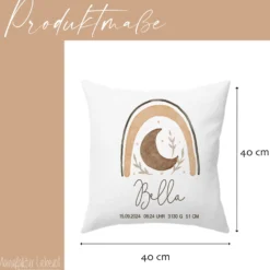 Personalisiertes Kissen mit Boho Regenbogen | Geschenk mit Namen für Mädchen und Jungen | Kissen mit Geburtsdaten für Neugeborene