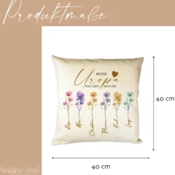 Personalisiertes Kissen mit Namen – Geschenk für Oma, Opa, Mama, Papa, Uroma & Uropa – Aquarell Blumen – Kissen Leinenoptik 40x40 – Familiengeschenk mit Enkelnamen – Danke oder Beste/r