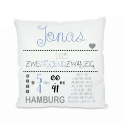 Personalisiertes Kissen zur Geburt u. Taufe | Liebevolles Babygeschenk | Persönliche Dekoration für das Babyzimmer | 2 Farbvarianten zur Auswahl