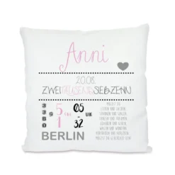 Personalisiertes Kissen zur Geburt u. Taufe | Liebevolles Babygeschenk | Persönliche Dekoration für das Babyzimmer | 2 Farbvarianten zur Auswahl