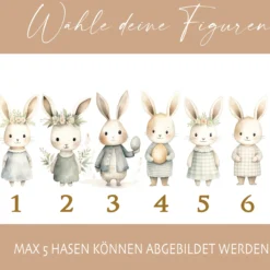 Personalisiertes Osterkissen mit Namen – Familienkissen mit Hasen – Osterdeko 40x40 – Geschenk für Kinder, Eltern & Großeltern – Kissenbezug mit oder ohne Füllung