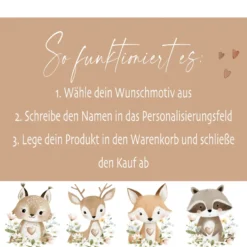 Personalisierte Spardose aus Keramik mit Bambusdeckel – Süße Waldtiere Motive im Boho-Stil – Sparbüchse mit Namen für Kinder