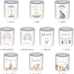 Personalisierte Spardose für Mädchen mit Namen | Schönes Geschenk für Kinder | Niedliches Geldgeschenk u. schöne Geschenkidee | 10 Motive zur Auswahl