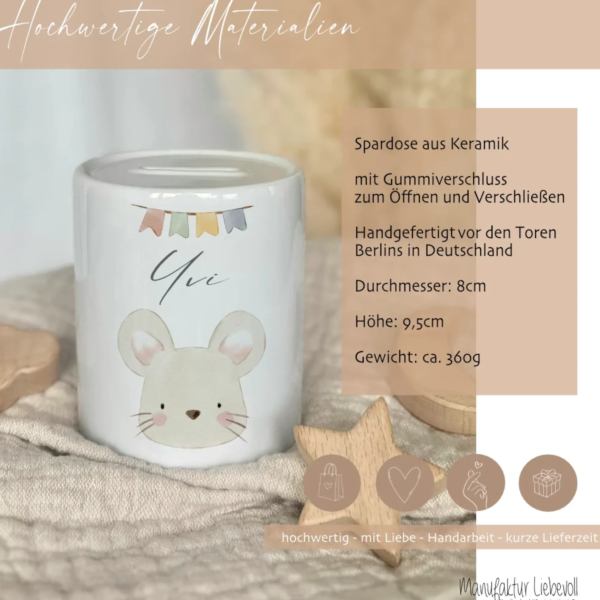 Personalisierte Spardose "Maus" mit Namen für Kinder