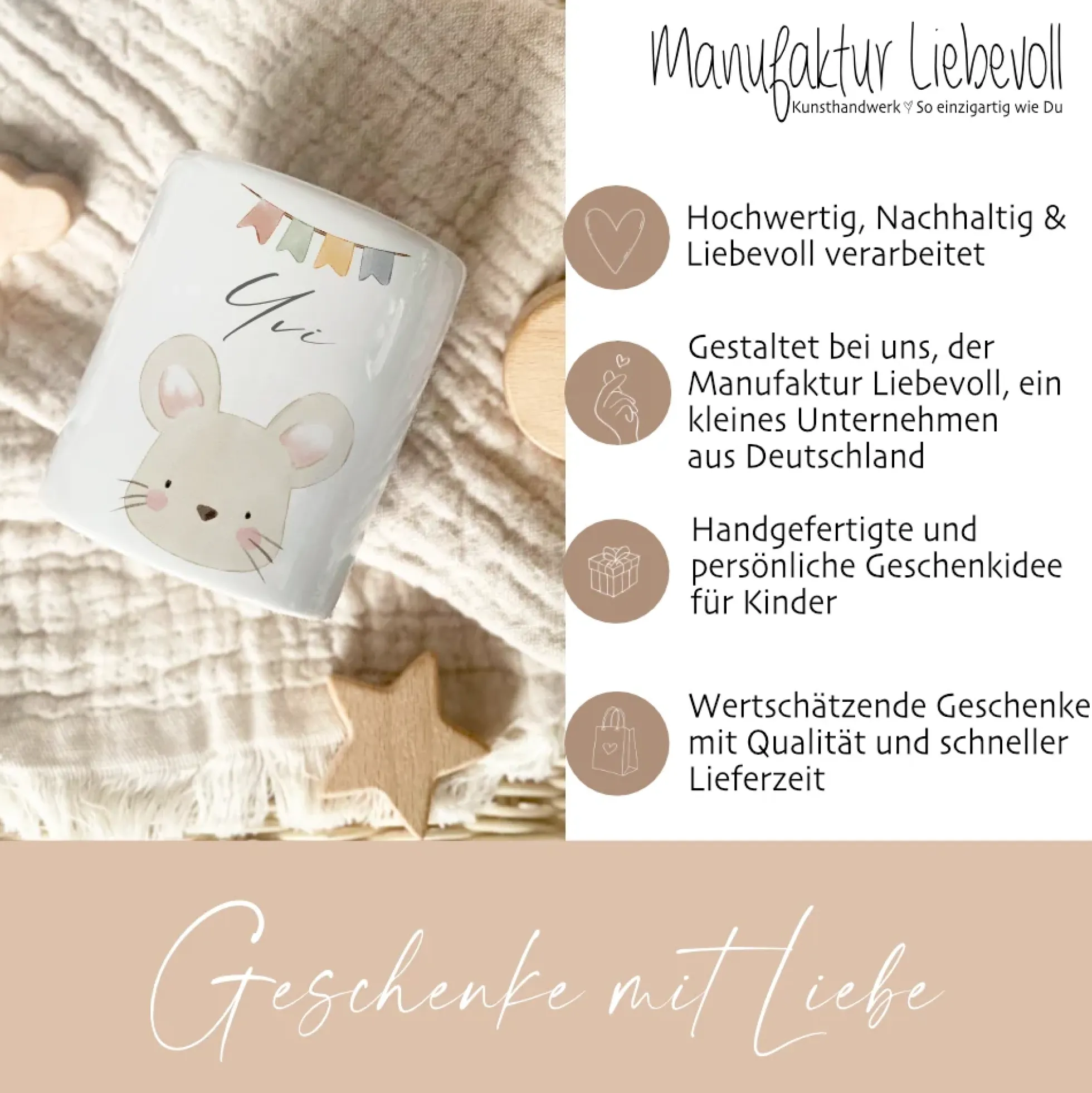 Personalisierte Spardose "Maus" mit Namen für Kinder