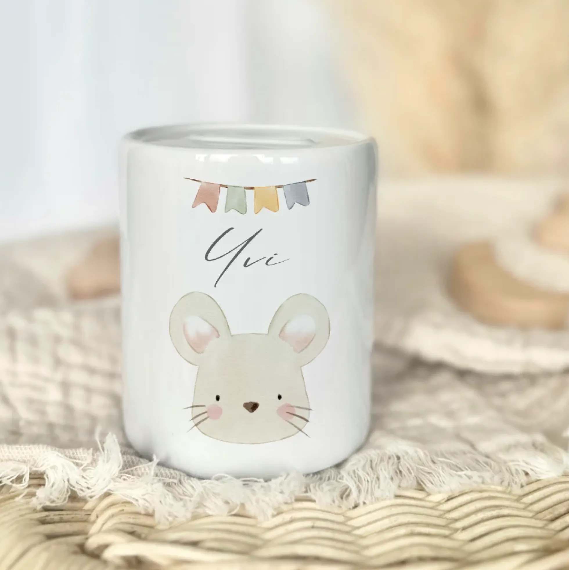 Personalisierte Spardose "Maus" mit Namen für Kinder
