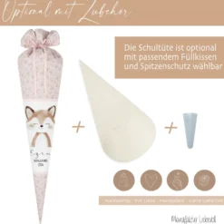 Personalisierte Stoffschultüte mit Namen & Datum – Handgenähtes Set inkl. Rohling