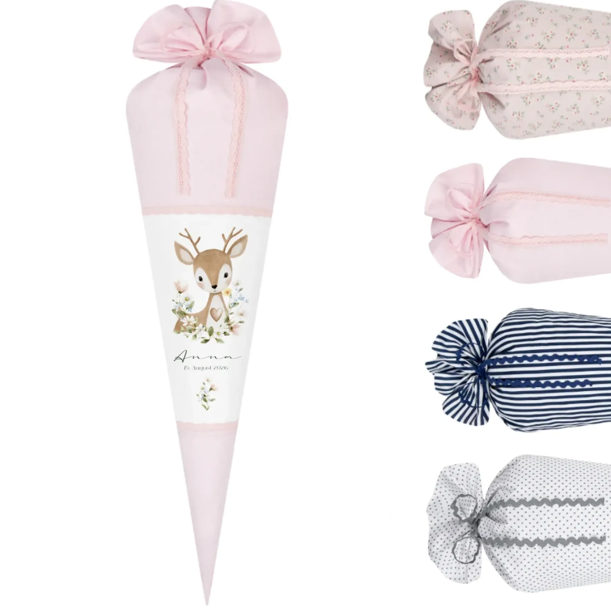 Personalisierte Stoff Schultüte mit Namen – Süße Waldtiere Motive & Boho-Details – Handgemacht zur Einschulung