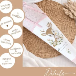 Personalisierte Stoff Schultüte mit Namen – Süße Waldtiere Motive & Boho-Details – Handgemacht zur Einschulung