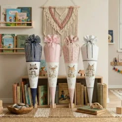 Personalisierte Stoff Schultüte mit Namen – Süße Waldtiere Motive & Boho-Details – Handgemacht zur Einschulung