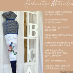 Personalisierte Stoff Schultüte Fußball in Blau für Jungen mit Fußballspieler Einschulungstüte 70 cm | Manufaktur Liebevoll | Optional mit Füllkissen und Spitzenschutz