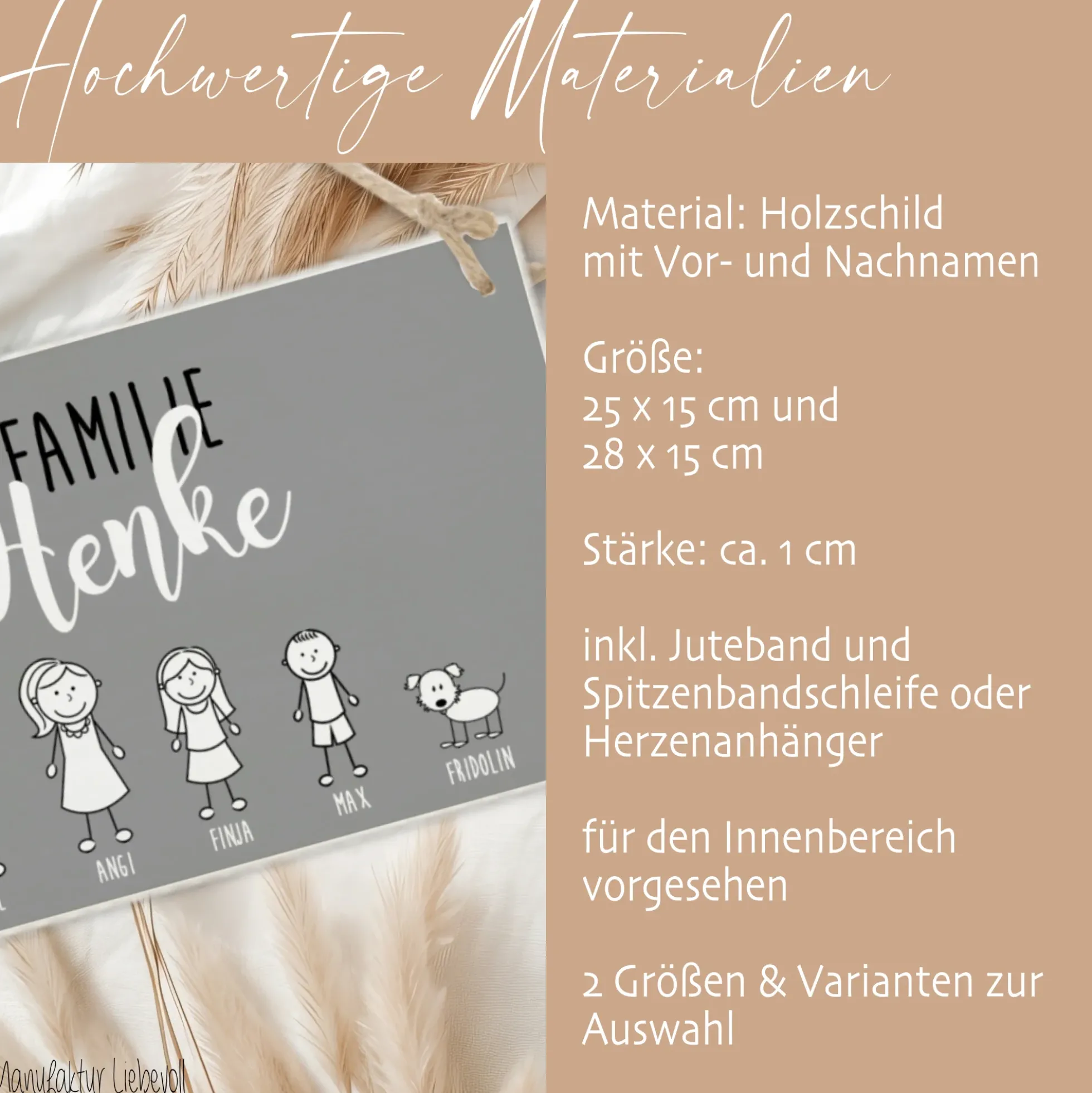Personalisiertes Türschild aus Holz in Grau | Handgefertigtes Familienschild mit Figuren, Vornamen und dem Familiennamen | Originelle u. besondere Geschenkidee für Familien mit Kindern u. Haustieren | 2 Größen zur Auswahl