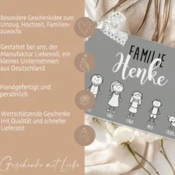 Personalisiertes Türschild aus Holz in Grau | Handgefertigtes Familienschild mit Figuren, Vornamen und dem Familiennamen | Originelle u. besondere Geschenkidee für Familien mit Kindern u. Haustieren | 2 Größen zur Auswahl