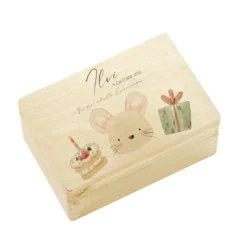 Personalisiertes Willkommensgeschenk aus Holz, Erinnerungsbox mit Motiv "Maus" für Babys, Kinder