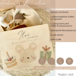 Personalisiertes Willkommensgeschenk aus Holz, Erinnerungsbox mit Motiv