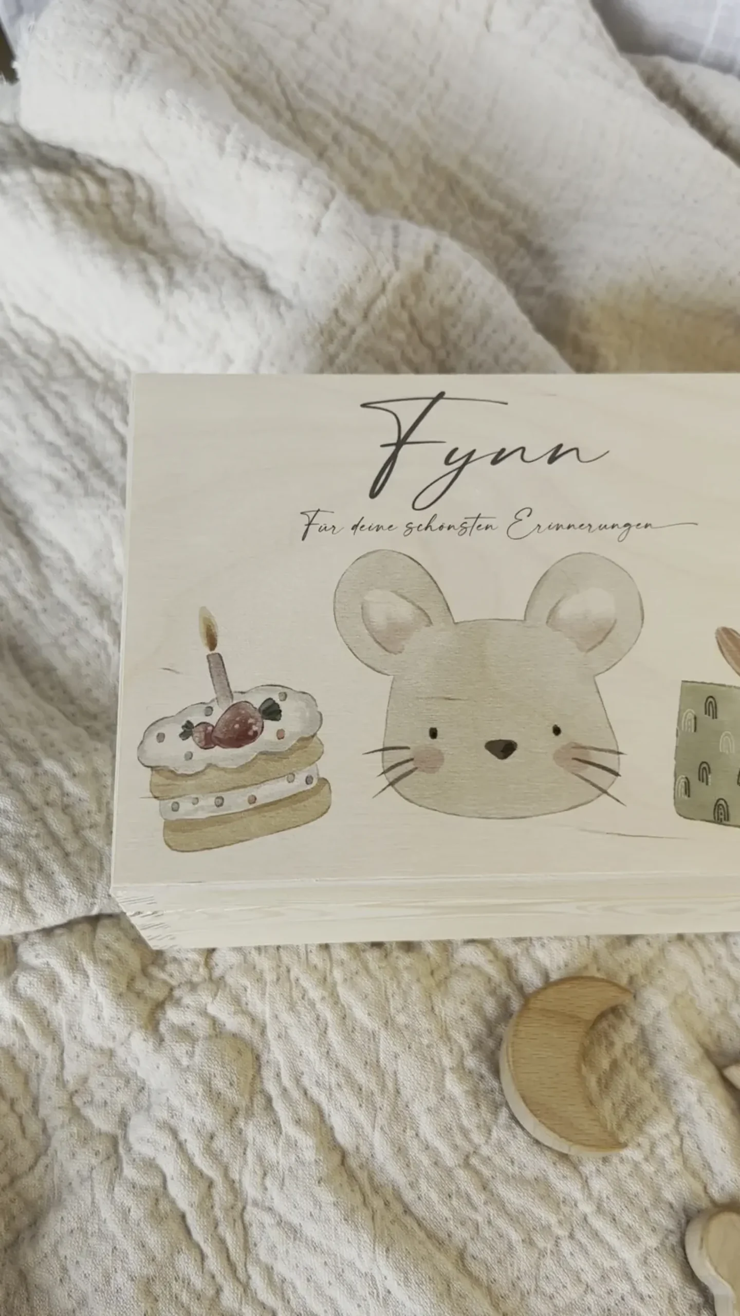 Personalisiertes Willkommensgeschenk aus Holz, Erinnerungsbox mit Motiv "Maus" für Babys, Kinder