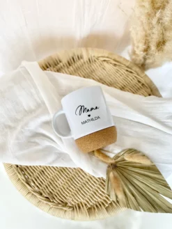 Personalisierte Tasse aus Keramik und Kork für den Sohn und die ganze Familie, 7 Varianten zur Auswahl