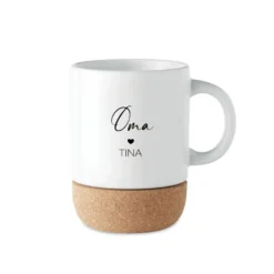 Personalisierte Tasse aus Keramik und Kork mit Wunschtext u. Namen, 7 Varianten zur Auswahl