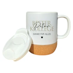 Personalisierte Tasse: Beste Kollegin, Bester Kollege, Best Team Ever | Keramiktasse mit Korkboden und Deckel