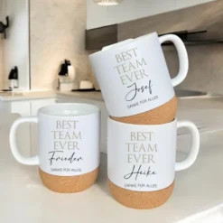 Personalisierte Tasse: Beste Kollegin, Bester Kollege, Best Team Ever | Keramiktasse mit Korkboden und Deckel