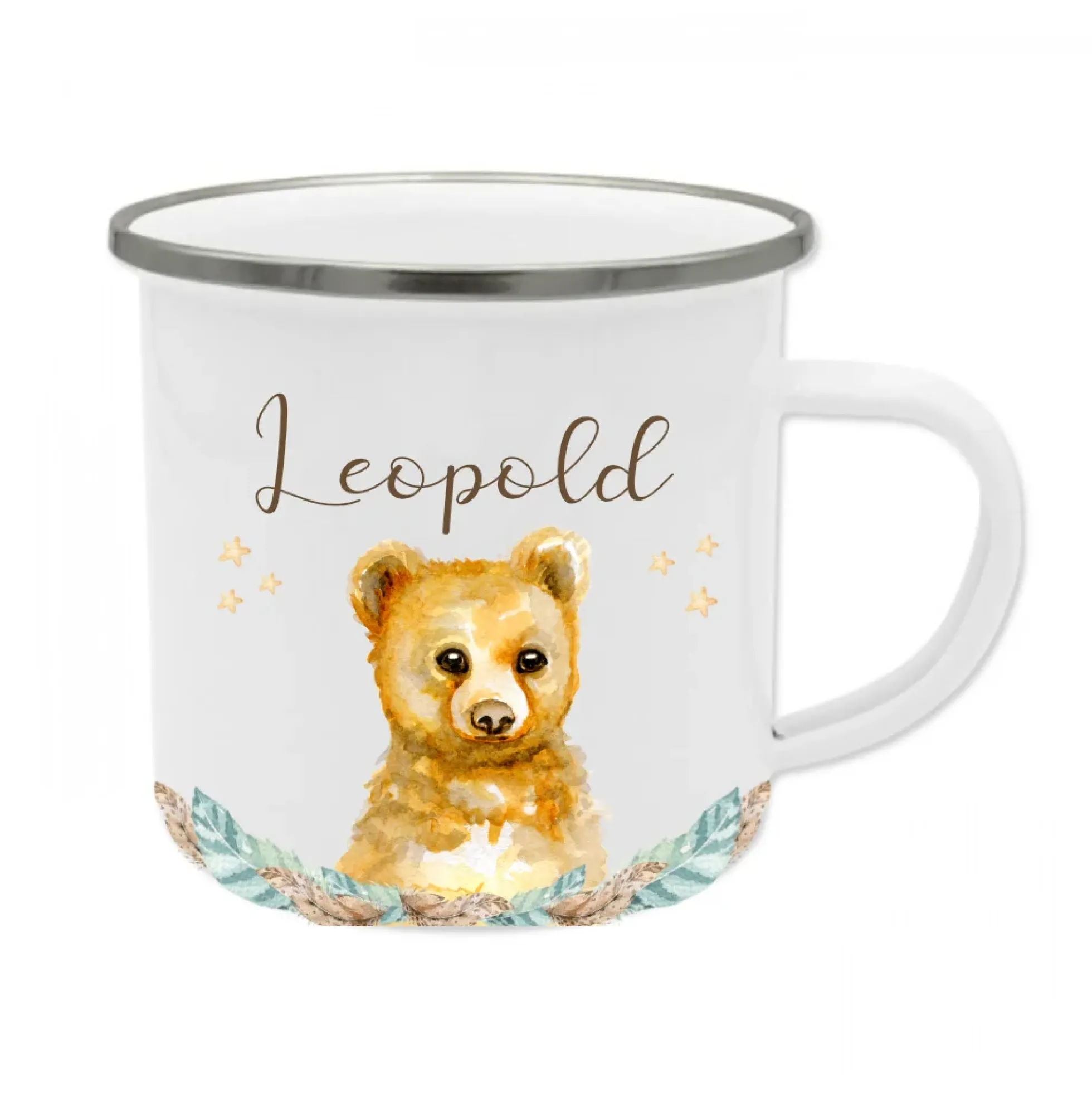 Personalisierte Tasse Bär mit Namen des Kindes | Emaille Trinkbecher für Mädchen u. Jungen I Tolle Kindertasse als besonderes Geschenk | 7 Motivvarianten zur Auswahl