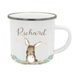 Personalisierte Tasse Bär mit Namen des Kindes | Emaille Trinkbecher für Mädchen u. Jungen I Tolle Kindertasse als besonderes Geschenk | 7 Motivvarianten zur Auswahl