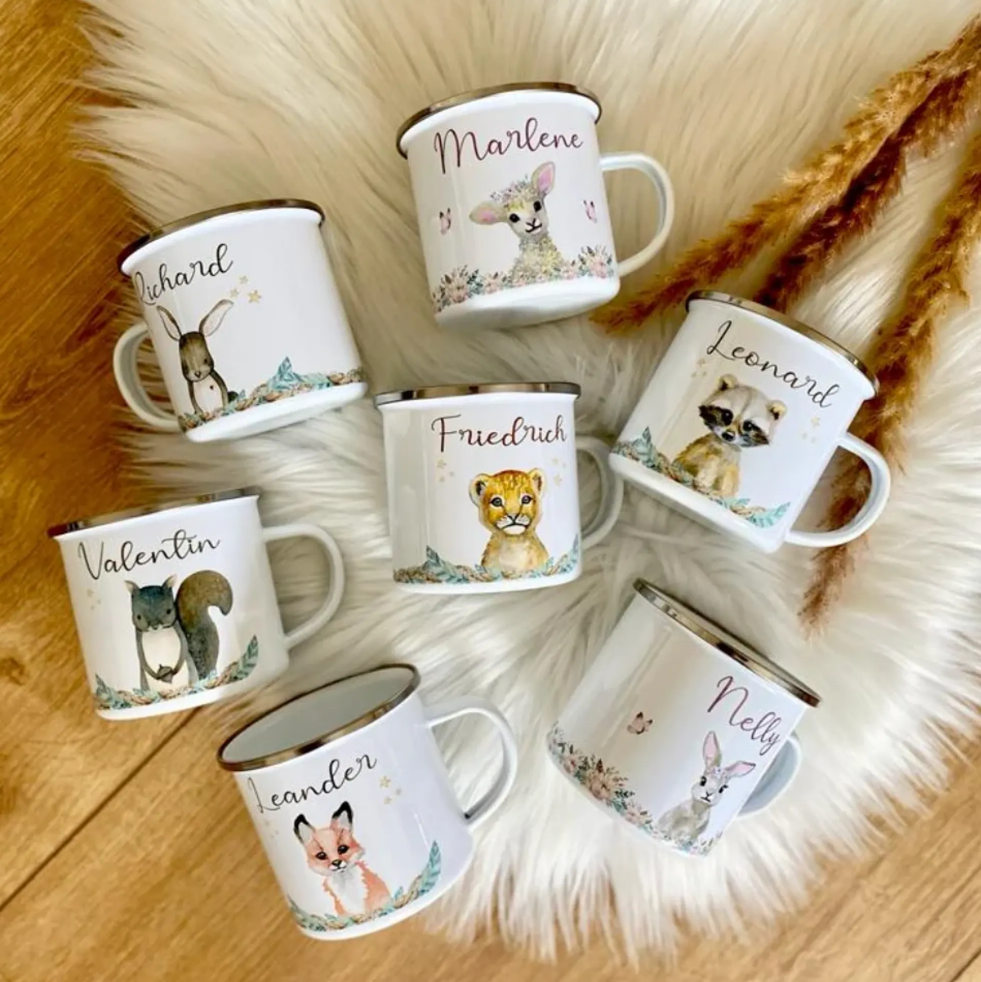 Personalisierte Tasse Bär mit Namen des Kindes | Emaille Trinkbecher für Mädchen u. Jungen I Tolle Kindertasse als besonderes Geschenk | 7 Motivvarianten zur Auswahl