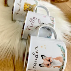 Personalisierte Tasse Bär mit Namen des Kindes | Emaille Trinkbecher für Mädchen u. Jungen I Tolle Kindertasse als besonderes Geschenk | 7 Motivvarianten zur Auswahl