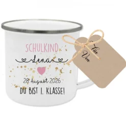 Personalisierte Tasse für das Schulkind | Geschenk für Jungen und Mädchen mit Namen und Datum | 2 Farbvarianten zur Auswahl