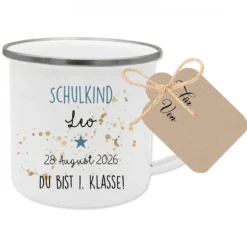 Personalisierte Tasse für das Schulkind | Geschenk für Jungen und Mädchen mit Namen und Datum | 2 Farbvarianten zur Auswahl
