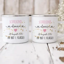 Personalisierte Tasse für das Schulkind | Geschenk für Jungen und Mädchen mit Namen und Datum | 2 Farbvarianten zur Auswahl