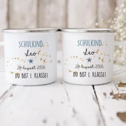 Personalisierte Tasse für das Schulkind | Geschenk für Jungen und Mädchen mit Namen und Datum | 2 Farbvarianten zur Auswahl