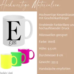 Personalisierte Tasse mit Namen und Buchstaben | 4 Tassenfarben zur Auswahl