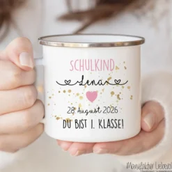 Personalisierte Tasse zur Einschulung | Geschenkidee mit Namen und Datum | 2 Farbvarianten zur Auswahl